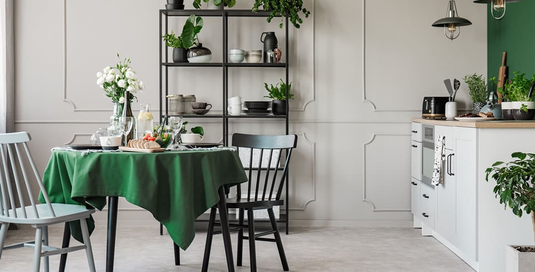 Elegant tasteful grey and green kitchen