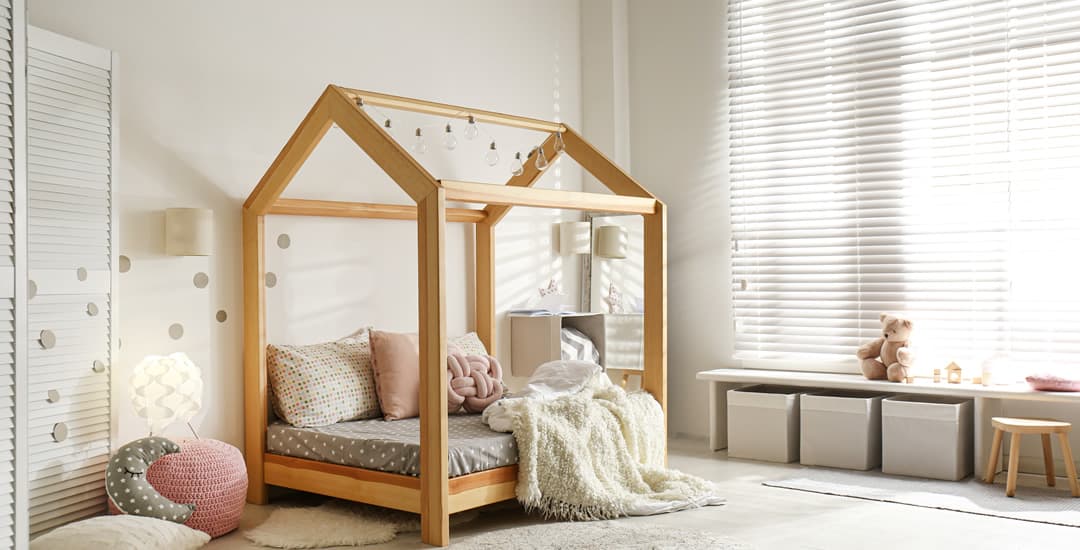 Beautiful child's bedroom with venetian blinds