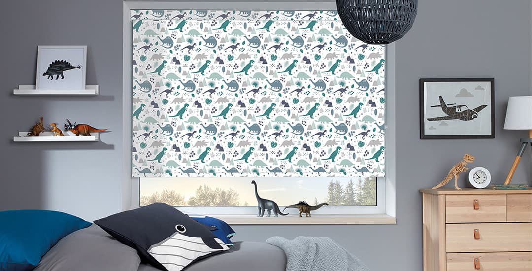 Scandi dinosaurs blackout bedroom blinds