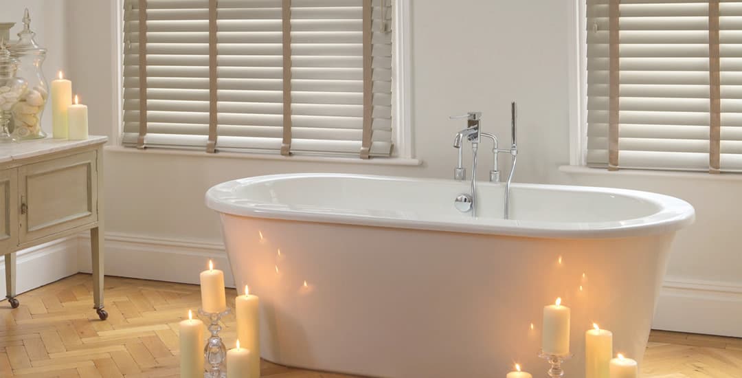 Bathroom faux wood blinds