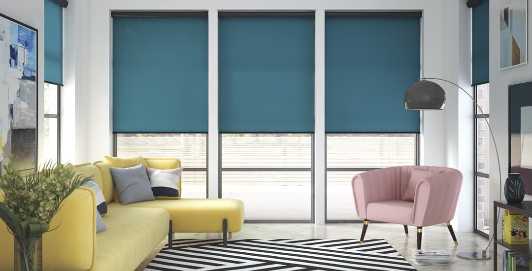 Blue roller blinds