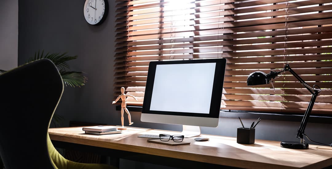 Home office wooden blinds