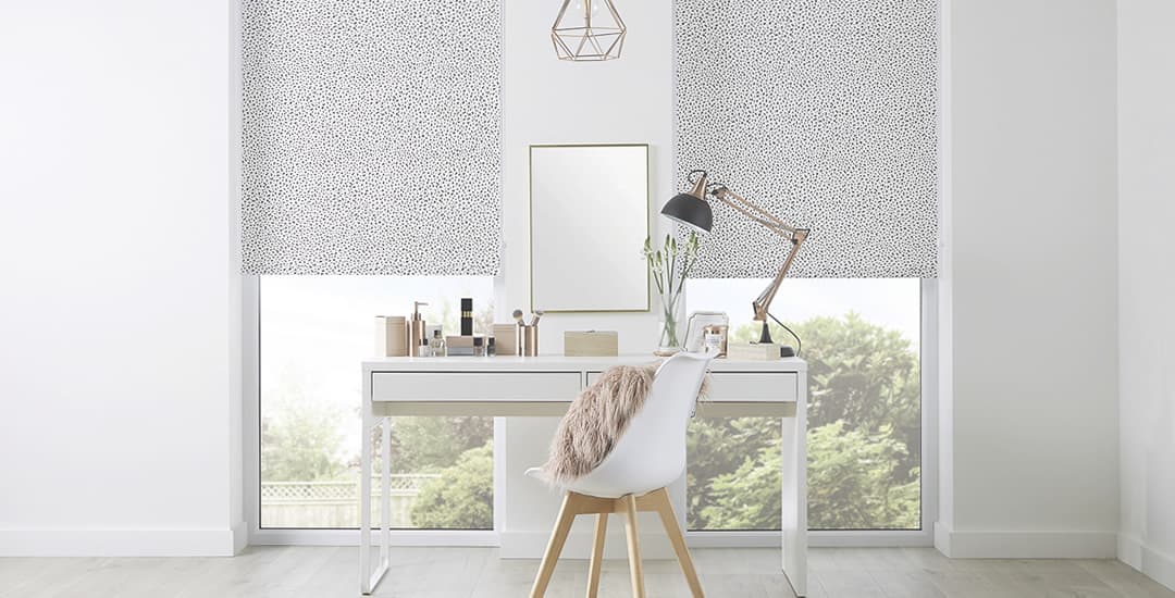 On trend black and white patterned roller blinds 
