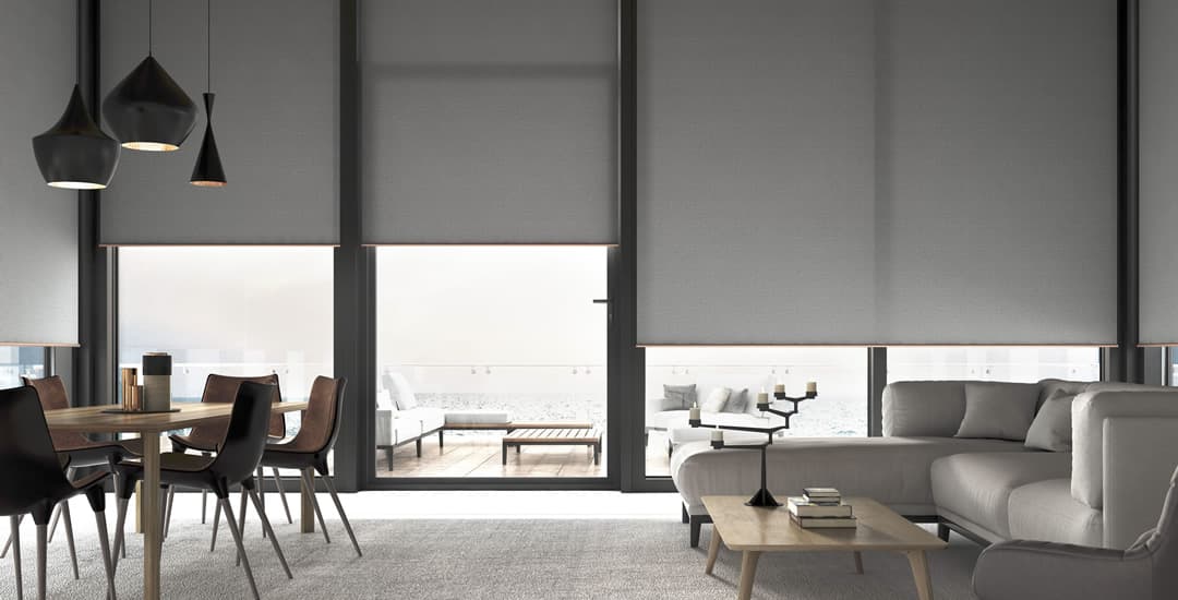 Stylish grey roll blinds