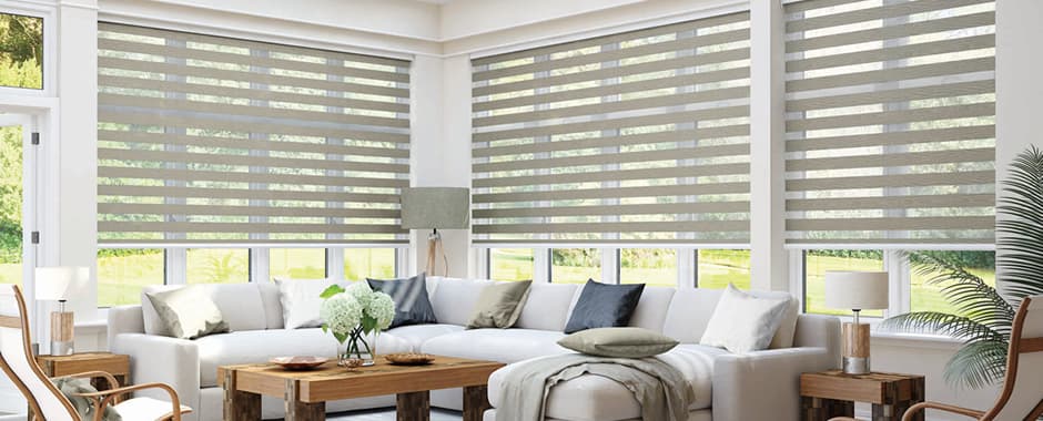 Luxury day and night blinds in conservatory