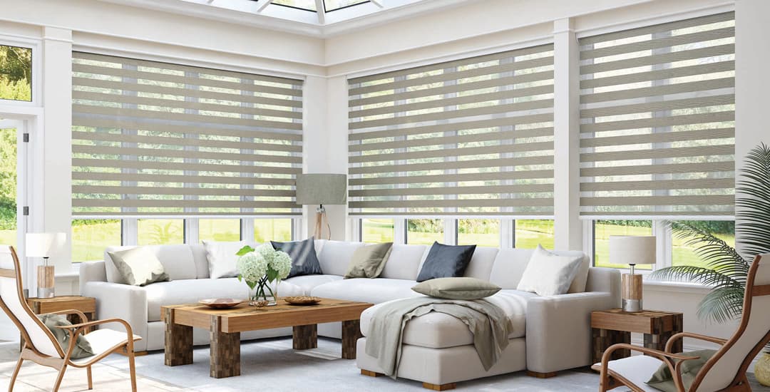 Luxury day and night blinds in conservatory