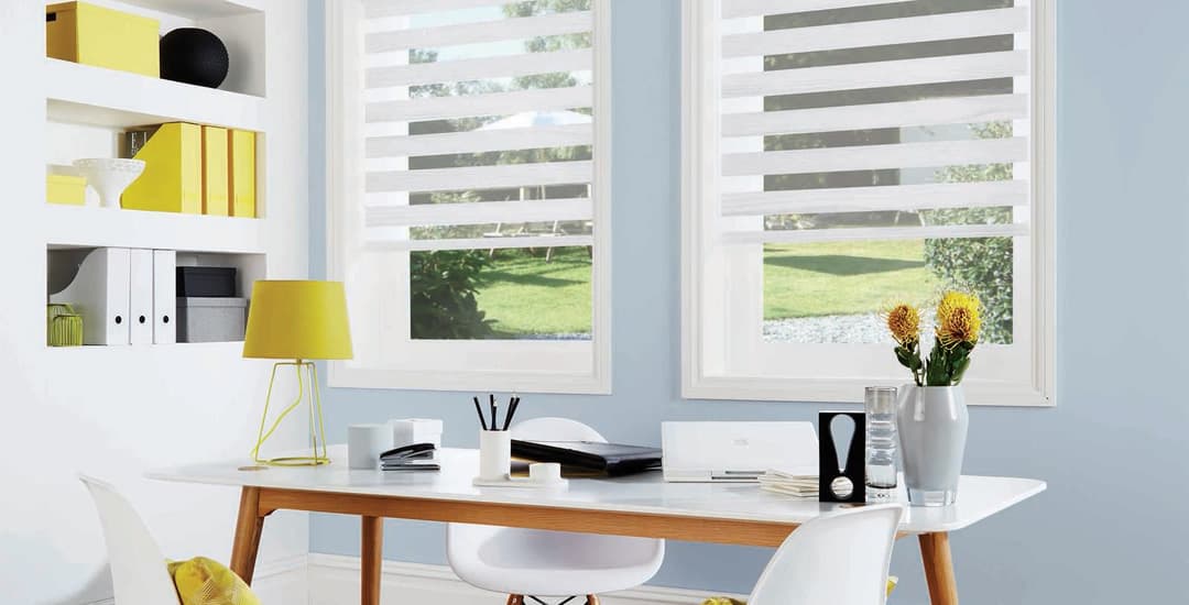 White day and night blinds in home office