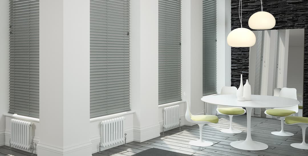 Contemporary grey wooden blinds
