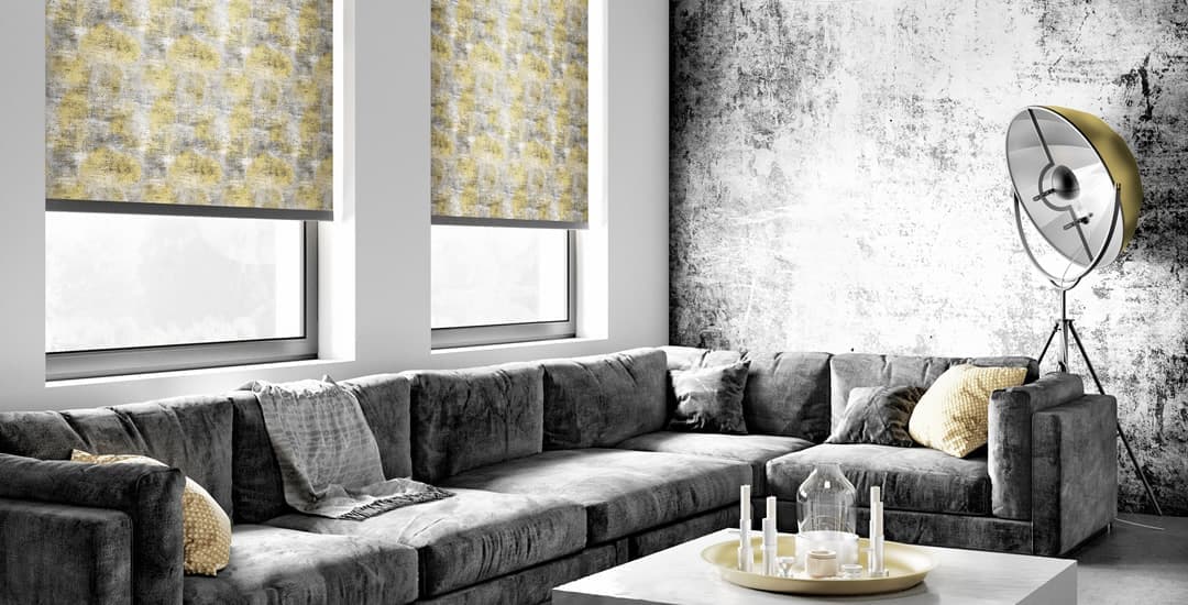 Contemporary yellow patterned roller blinds