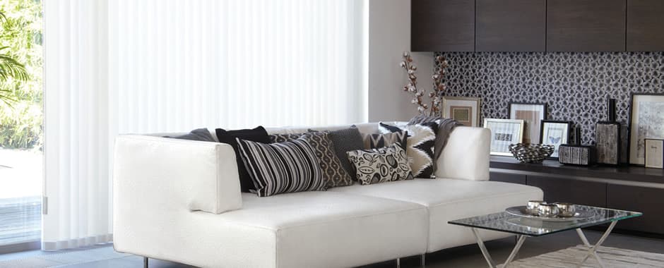 Luxury white vertical blinds in modern living room