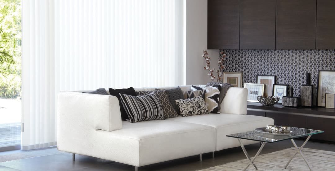 Luxury white vertical blinds in modern living room