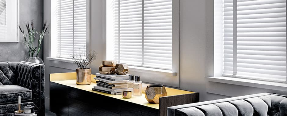 Modern grey wooden blinds with tapes