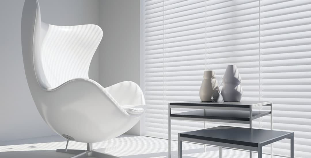 White faux wood blinds