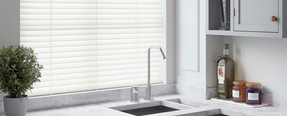 Yellowed faux wood blinds