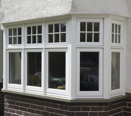 Five-sided bay window with wider centre panel