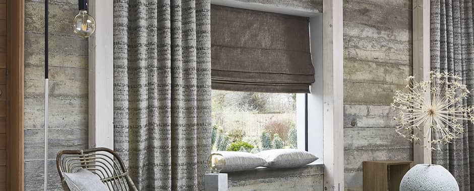 Luxury brown roman blinds in modern lounge