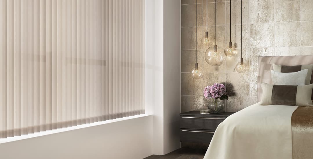 Brown vertical blinds in bedroom