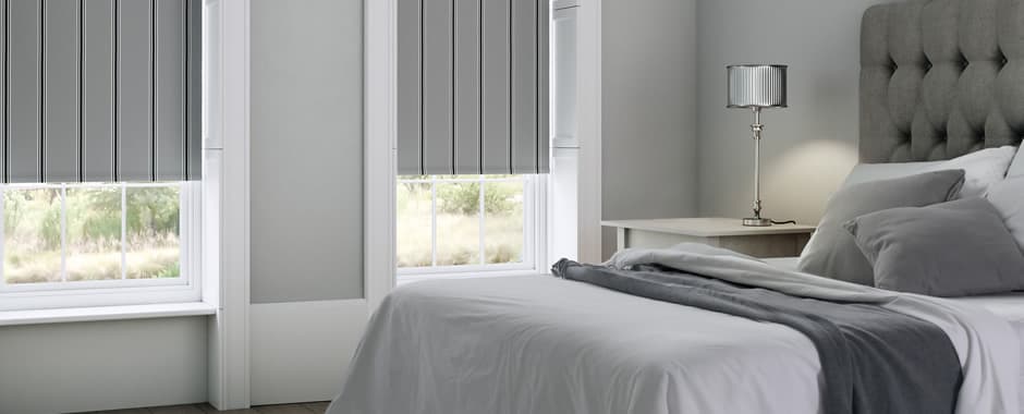Grey blackout bedroom roller blinds