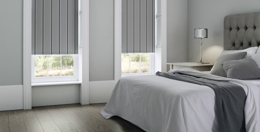 Grey blackout bedroom roller blinds