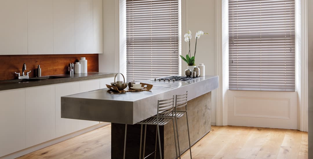 Kitchen faux wood blinds