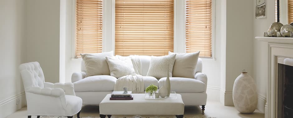 Real wooden blinds in lounge bay window