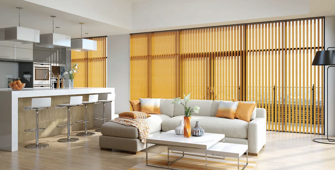 Orange vertical blinds on bifold doors