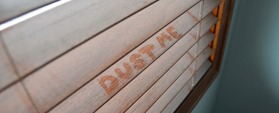 Dusty wooden venetian blinds