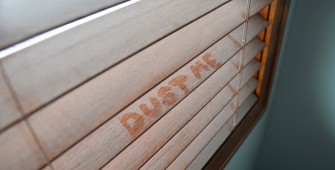 Dusty wooden venetian blinds