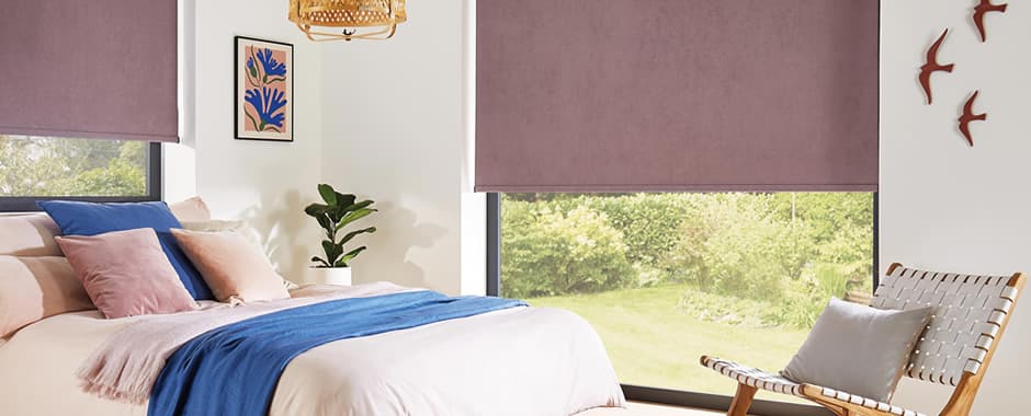 Luxury heather blackout roller blinds in bedroom