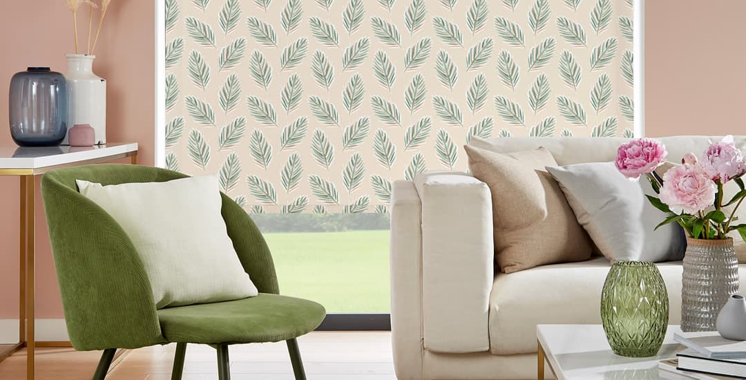 Green fern patterned blackout roller blinds