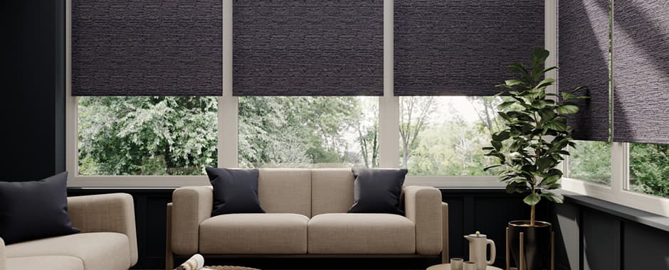 Luxurious textured roller blinds in conservatory sunroom