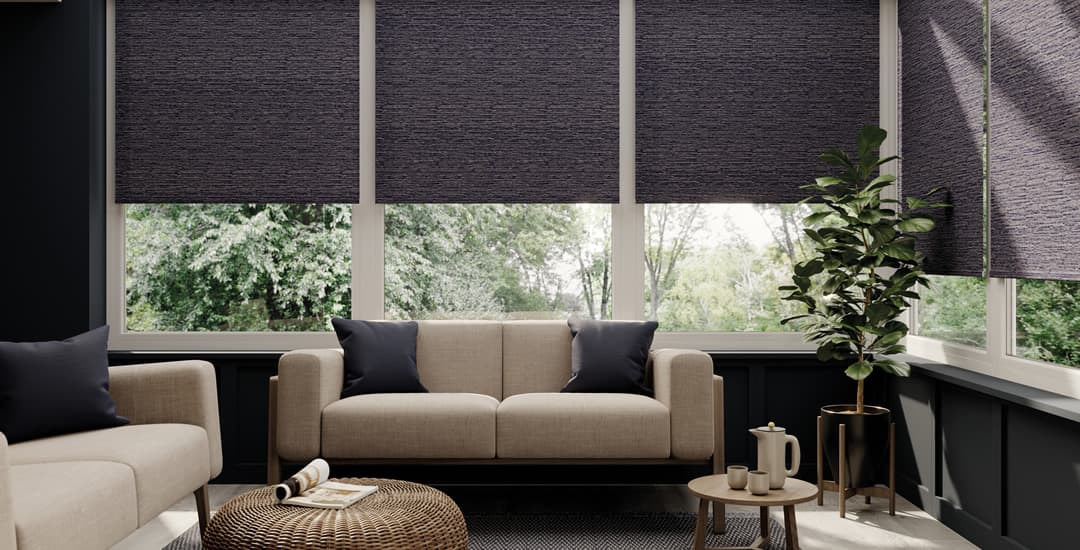 Luxurious textured roller blinds in conservatory sunroom