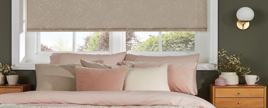 Luxury floral blackout roller blinds in bedroom