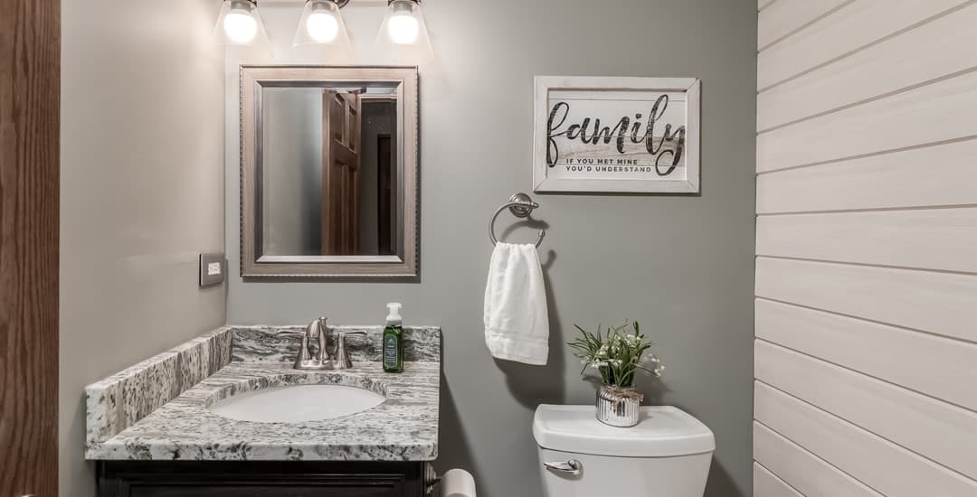 Small grey beige bathroom