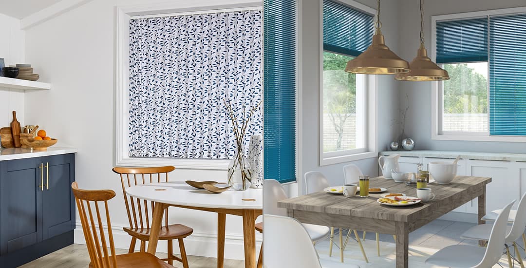 Vertical blinds and horizontal blinds in kitchen