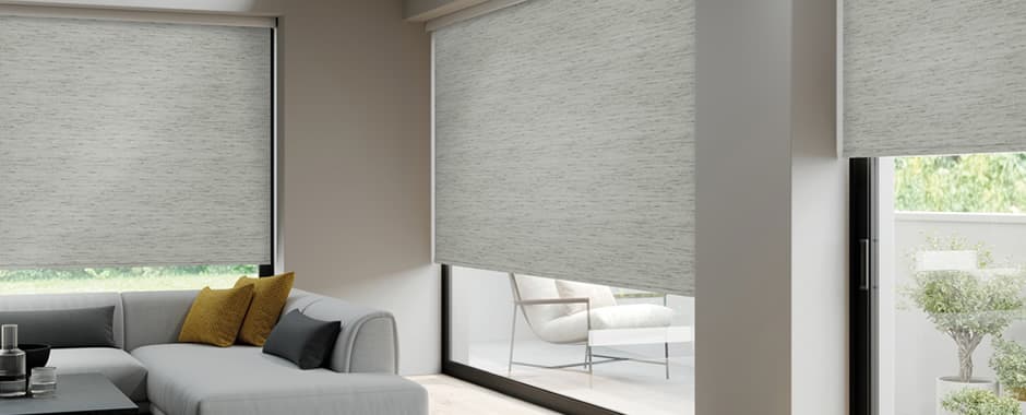 Luxury textured roller blinds in contemporary sitting room