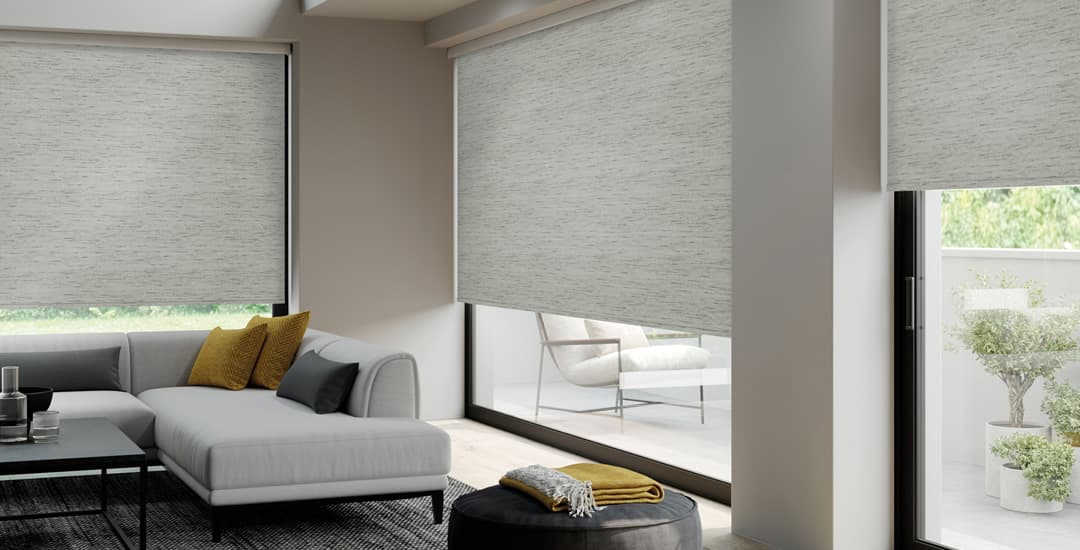 Luxury textured roller blinds in contemporary sitting room