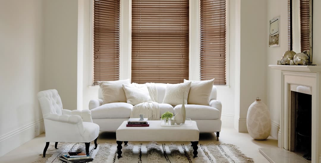 Walnut real wooden blinds in living room