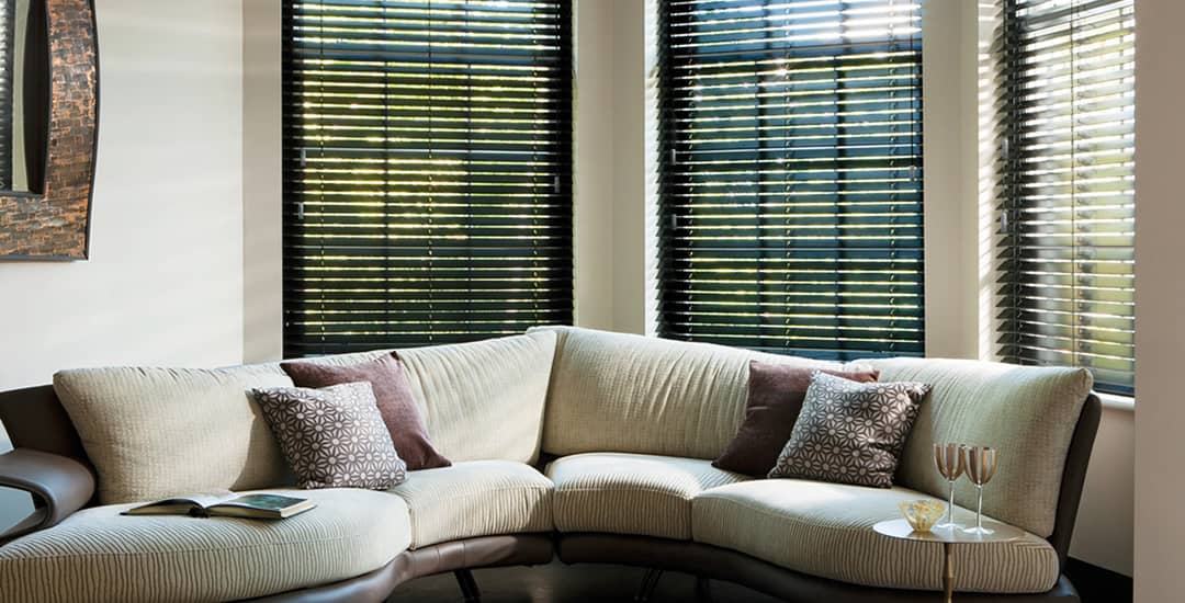 Dark wenge wooden blinds in living room