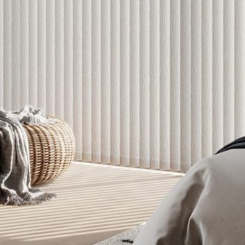 Luxury cream textured vertical blinds in bedroom