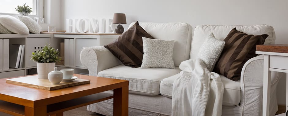 Small white and brown themed living room