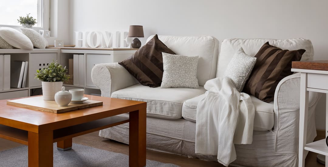 Small white and brown themed living room