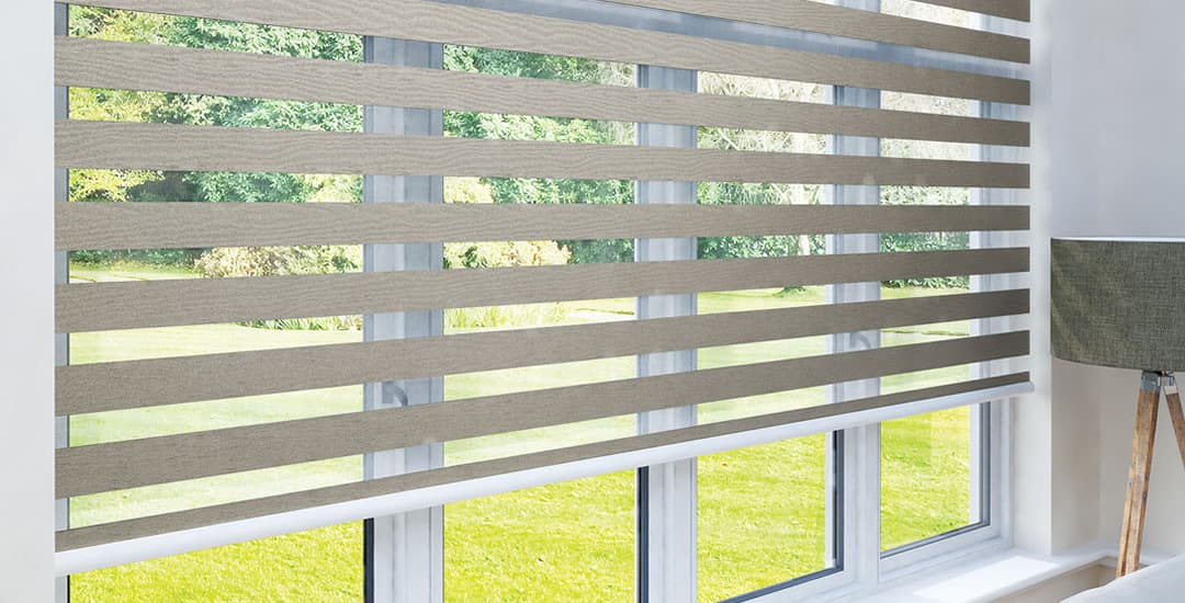 Wide day and night blinds in conservatory