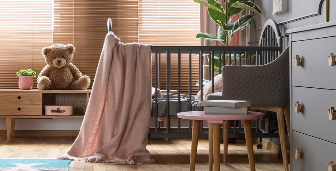 Wooden blinds in child’s bedroom