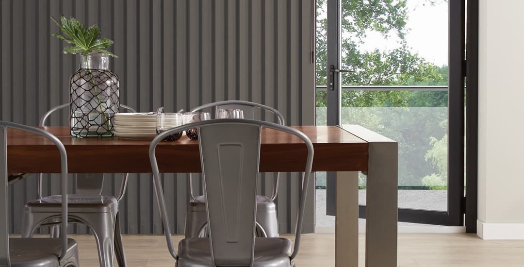Luxury brown blackout vertical blinds in dining room