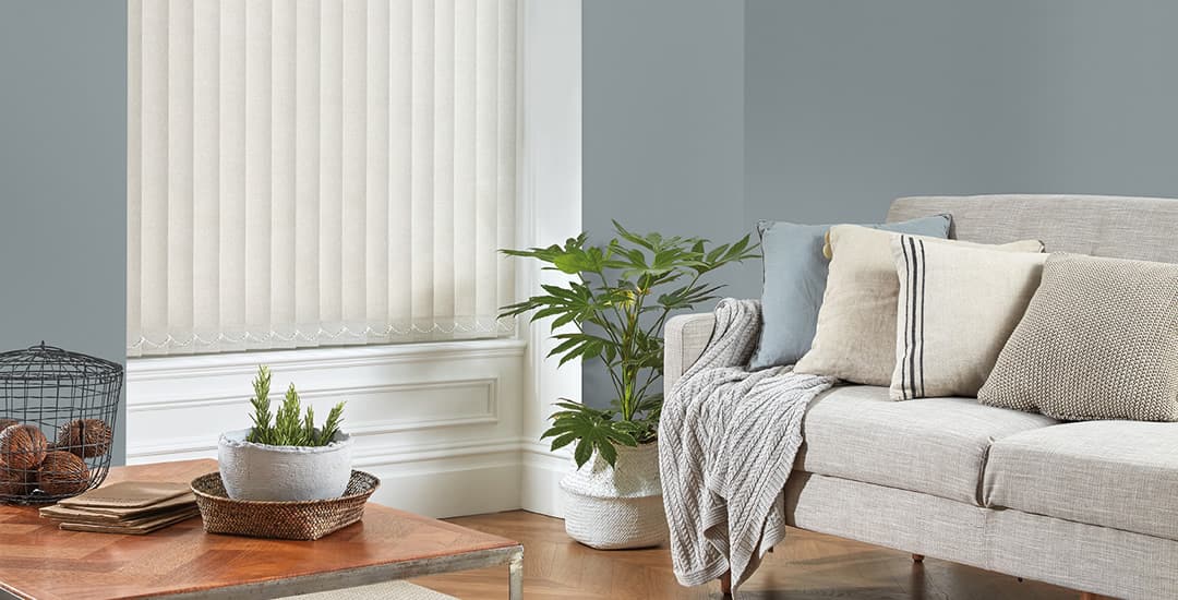 Cream vertical blinds in modern living room