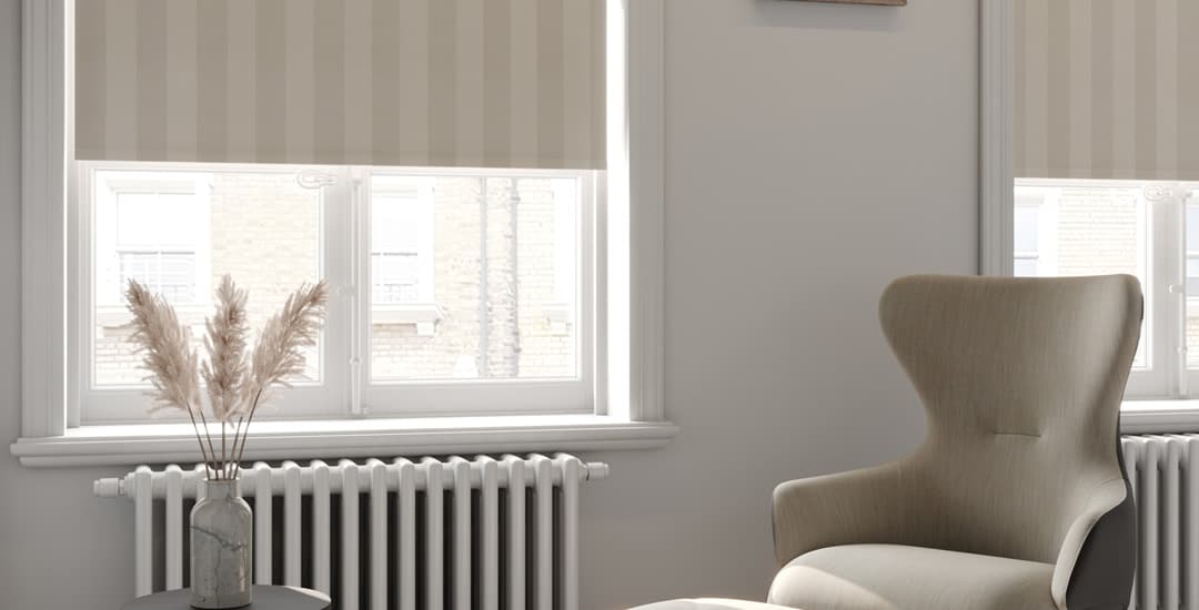 Luxury striped roller blinds in sitting room