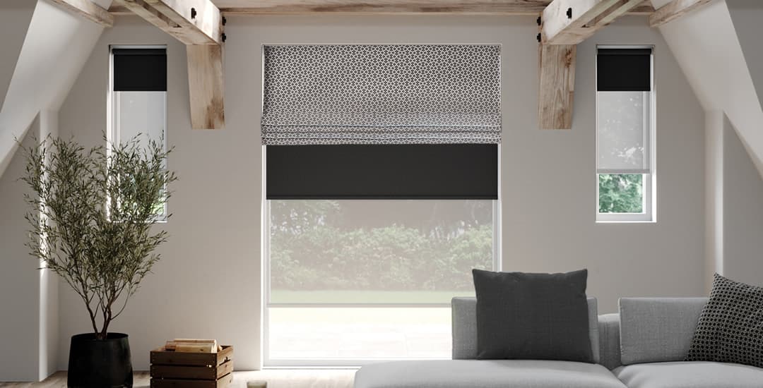 Roman blind fitted over -a roller blind in-different colours