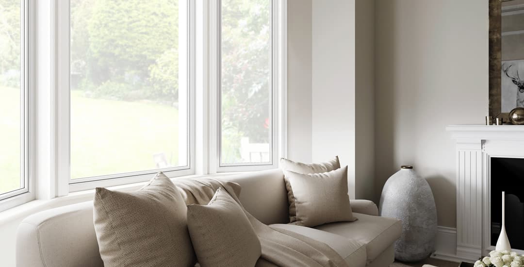 Invisible blinds in a living room bay window