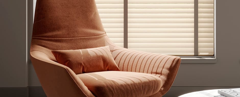 Luxury light real wooden blinds with tapes in a living room window